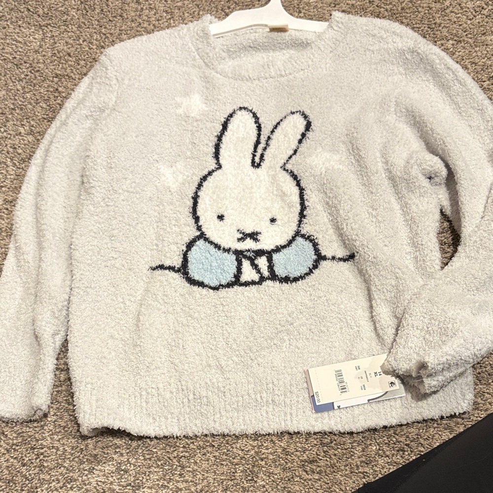 Miffy Fluffy White Sweater with Blue Bunny